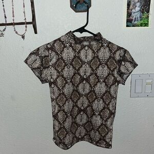 brown snake print turtle neck crop top